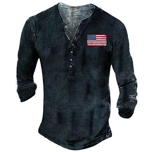 

Men's Henley Shirt T shirt 3D Print Graphic National Flag Henley Street Casual Button-Down Print Long Sleeve Tops Basic Fashion Classic Comfortable Black