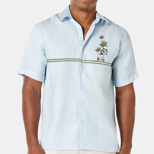 

Men's Shirt Tree Turndown Street Casual Button-Down Short Sleeve Tops Casual Fashion Breathable Comfortable Light Blue