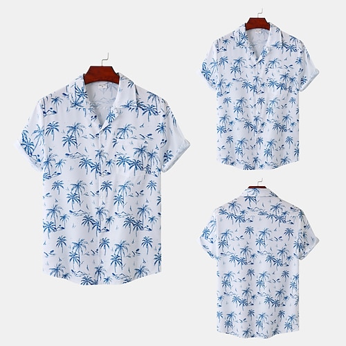 

Men's Shirt Other Prints Tree Geometry Turndown Home Street Print Short Sleeve Tops 2pcs Ethnic Style Vintage Streetwear western style Blue / White