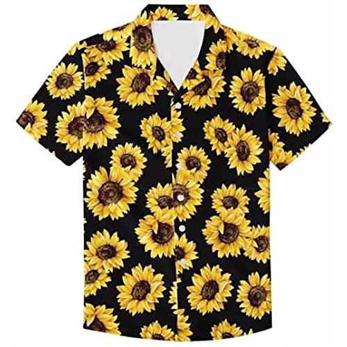 

Men's Shirt 3D Print Graphic Prints Turndown Street Casual Button-Down Short Sleeve Tops Casual Fashion Breathable Comfortable Gray Yellow