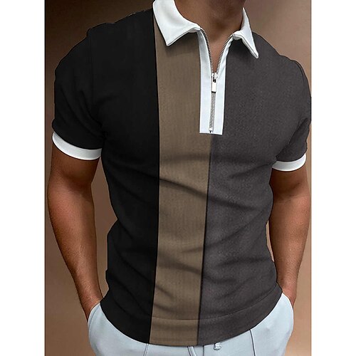 

Men's Golf Shirt Print Color Block Turndown Casual Daily Zipper Print Short Sleeve Tops Casual Fashion Breathable Comfortable Blue Gray Brown Summer Shirt