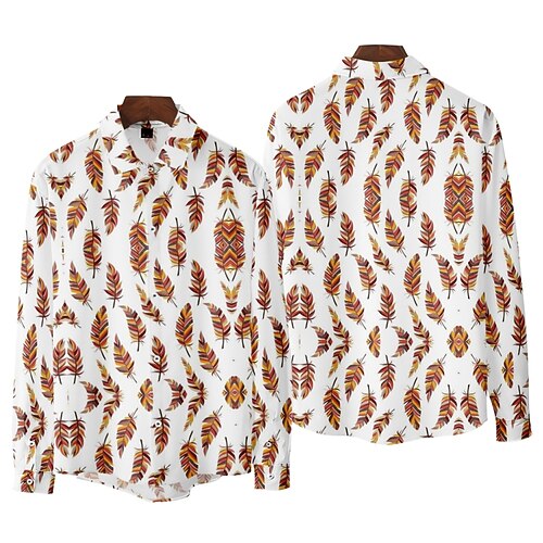 

Men's Shirt 3D Print Feather Collar Street Casual Long Sleeve Tops Fashion Vintage Classic Orange