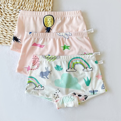 

Kids Girls' 3 Pieces Underwear Pink Rainbow Cartoon Adorable Home 2-8 Years