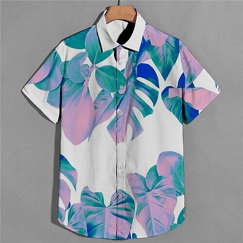 

Men's Shirt Print Leaves Turndown Street Casual Button-Down Print Short Sleeve Tops Casual Fashion Designer Breathable Green