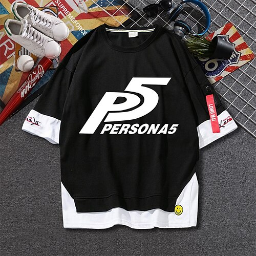 

Inspired by Persona 5 Joker T-shirt Cartoon 100% Polyester Anime Fake two piece Harajuku Street Style T-shirt For Men's / Women's / Couple's