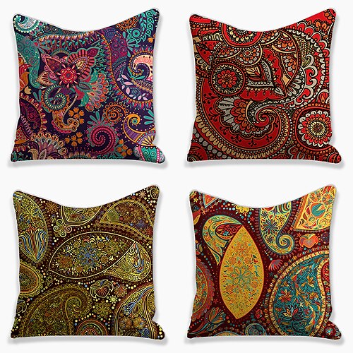 

Ethnic Style Dark Pattern Double Side Cushion Cover 4PC Soft Decorative Square Throw Pillow Cover Cushion Case Pillowcase for Bedroom Livingroom Superior Quality Machine Washable Indoor Cushion for Sofa Couch Bed Chair