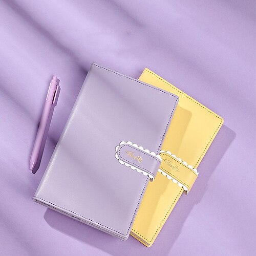 

Lined Notebook Lined A5 5.8×8.3 Inch Solid Color PU SoftCover with Lock Button 256 Pages Notebook for School Office Business