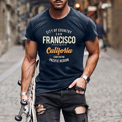 

Men's T shirt Hot Stamping Letter Round Neck Casual Daily Print Short Sleeve Tops Simple Basic Blue Black Gray