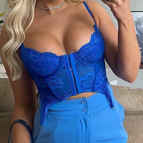 

Corset Women's Corset Tops Party & Evening Club White Black Blue Comfortable Hook & Eye Backless Push Up Embroidery Pure Color Spring Summer / Lace / Lace