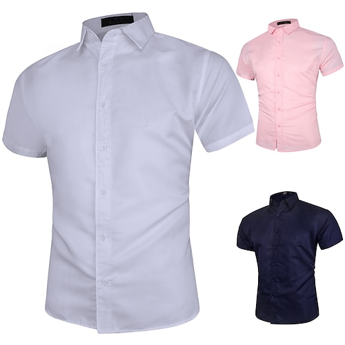 

Men's Shirt Dress Shirt Solid Colored Stand Collar Wine Pink Royal Blue Light Blue White Casual Daily Short Sleeve Button-Down Clothing Apparel Sports Streetwear / Summer / Summer / Slim