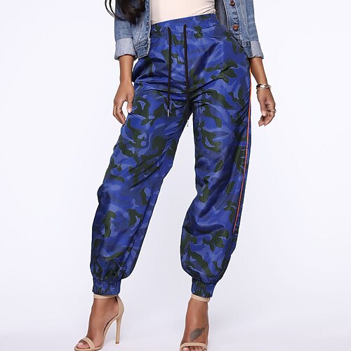 

Women's Casual / Sporty Athleisure Jogger Sweatpants Side Pockets Elastic Drawstring Design Print Ankle-Length Pants Leisure Sports Weekend Micro-elastic Camouflage Comfort Mid Waist Blue Purple Brown