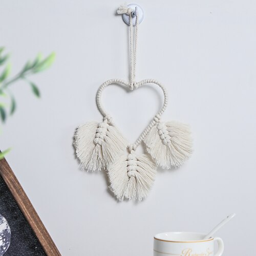 

Woven Tapestry Bohemian Peach Heart Leaves Wall Hanging Handmade Decoration Living Room Bedroom Pendant