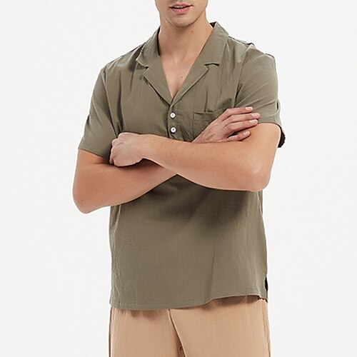 

Men's Shirt Solid Colored Turndown Street Casual Button-Down Short Sleeve Tops Casual Fashion Streetwear Comfortable Green Black Khaki Summer Shirt
