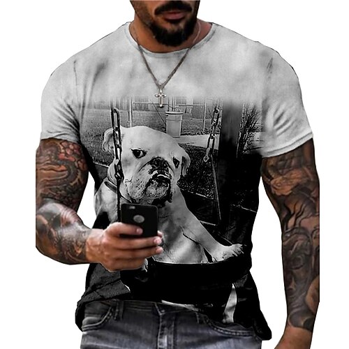 

Men's Unisex T shirt 3D Print Dog Graphic Prints Animal Crew Neck Street Daily Print Short Sleeve Tops Casual Designer Big and Tall Sports Gray