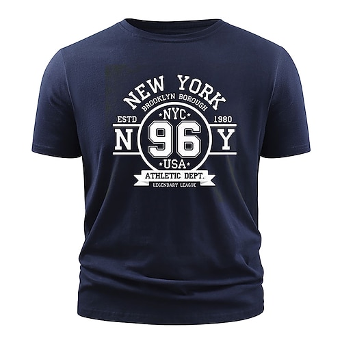 

Men's T shirt Hot Stamping Letter Round Neck Casual Daily Print Short Sleeve Tops Simple Basic Blue Black Gray