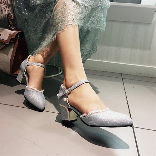 

Women's Heels Daily Summer Chunky Heel Pointed Toe Minimalism PU Leather Ankle Strap Solid Colored Silver Rosy Pink Gold