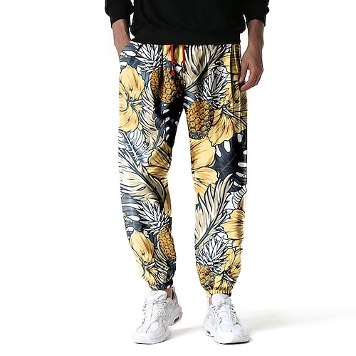 

Men's Stylish Casual / Sporty Jogging Pants Drawstring Pocket Elastic Waist Full Length Pants Sports Outdoor Daily Micro-elastic Graphic Flower / Floral Comfort Breathable Mid Waist Black / Red Blue