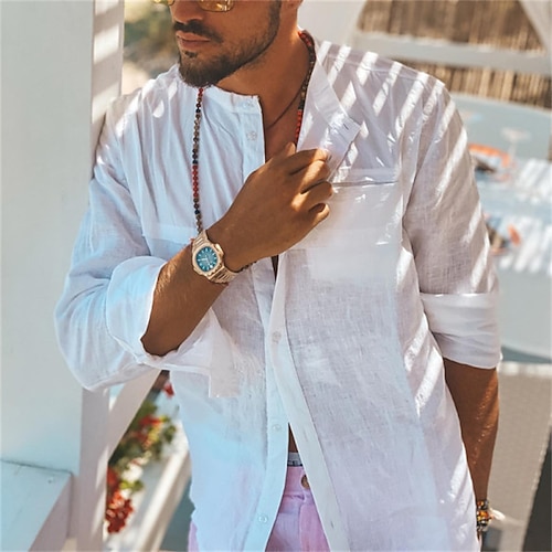 

Men's Shirt Solid Color Turndown Street Casual Button-Down Long Sleeve Tops Casual Fashion Breathable Comfortable White