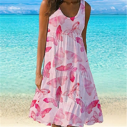 

Women's A Line Dress Short Mini Dress Green White Purple Pink Fuchsia Sleeveless Floral Print Print Spring Summer U Neck Casual Vacation 2022 S M L XL XXL 3XL 4XL 5XL