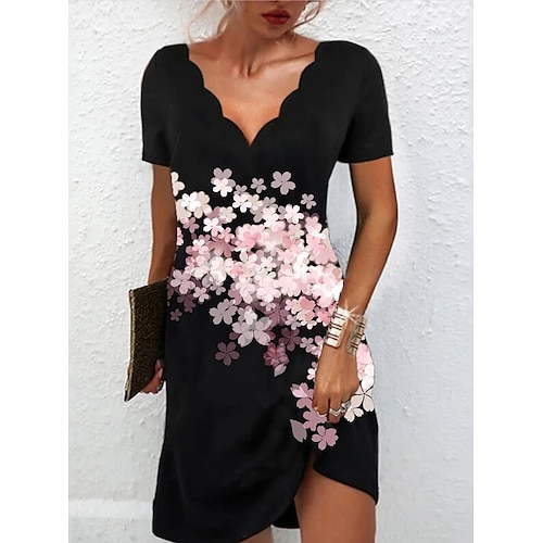 

Women's Casual Dress Mini Dress Black gray Black Short Sleeve Floral Ruched Spring Summer V Neck 2022 S M L XL XXL 3XL