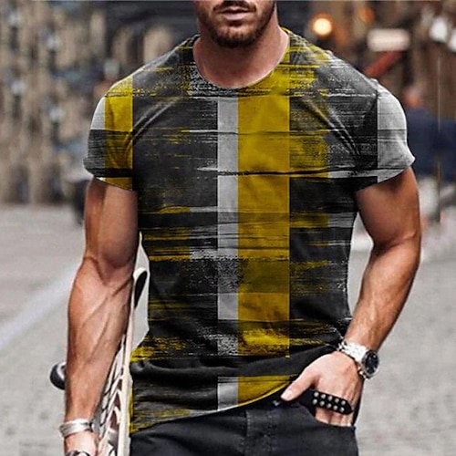 

Men's Unisex T shirt Tee 3D Print Color Block Graphic Prints Crew Neck Street Daily Print Short Sleeve Tops Casual Designer Big and Tall Sports Gray Yellow / Summer