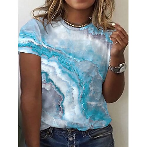 

Women's Plus Size Tops T shirt Color Gradient Print Short Sleeve Crewneck Streetwear Daily Going out Cotton Spandex Jersey Spring Summer Blue