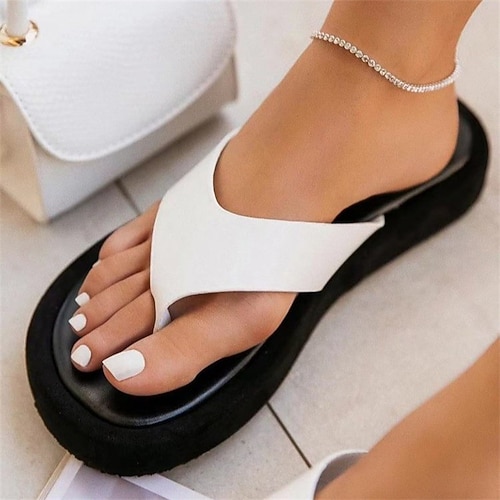 

Women's Sandals Wedge Heel Open Toe Daily PU Leather Loafer Spring Summer Almond White Black