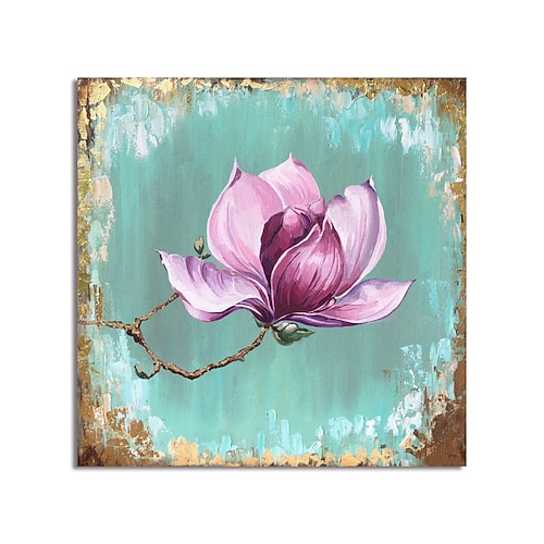 

Oil Painting Hand Painted Square Abstract Floral / Botanical Modern Rolled Canvas (No Frame)