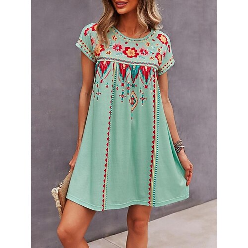 

Women's A Line Dress Short Mini Dress Green Short Sleeve Floral Print Ruched Print Spring Summer Crew Neck Elegant Casual 2022 S M L XL XXL 3XL