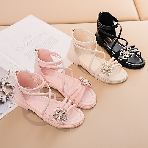 

Girls' Sandals Princess Shoes Leather Portable Non-slipping Princess Shoes Big Kids(7years ) Little Kids(4-7ys) Daily Walking Shoes Outdoor Zipper Black Pink Beige Summer