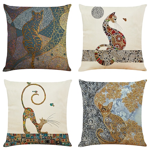 

Art Cat Double Side Cushion Cover 4PCS Soft Decorative Square Throw Pillow Cover Cushion Case Pillowcase for Sofa Bedroom Superior Quality Machine Washable