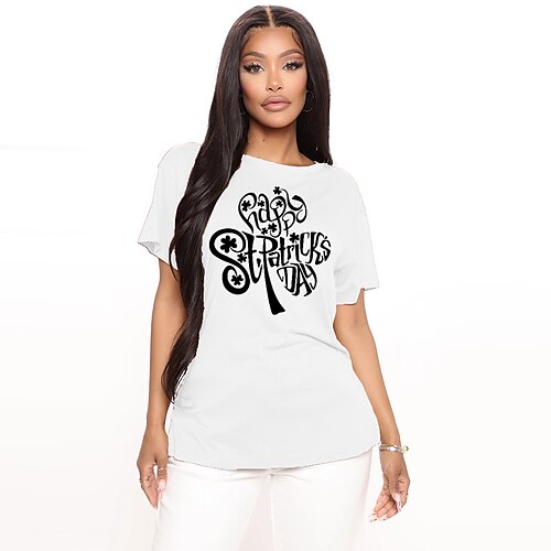 

Women's T shirt Graphic Letter Print Round Neck Basic Tops Green Blue White