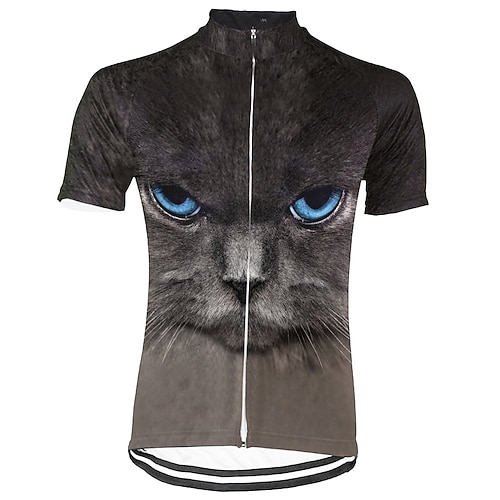 

21Grams Men's Cycling Jersey Short Sleeve Bike Top with 3 Rear Pockets Mountain Bike MTB Road Bike Cycling Breathable Quick Dry Moisture Wicking Reflective Strips Dark Grey Cat 3D Polyester Spandex