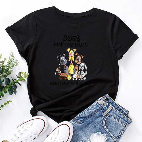 

Women's Plus Size Curve Tops T shirt Cartoon Dog Print Short Sleeve Crewneck Streetwear Daily Going out Cotton Spring Summer White Black