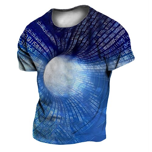 

Men's T shirt 3D Print Graphic Optical Illusion Crew Neck Casual Daily Print Short Sleeve Tops Fashion Vintage Designer Big and Tall Blue