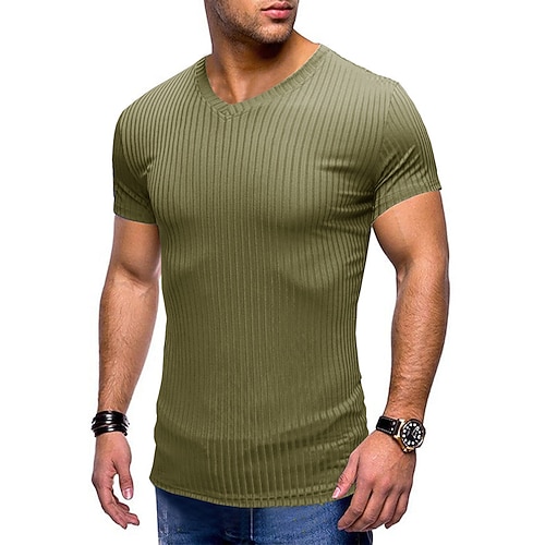

Men's Sweatshirt Tee / T-shirt Jacquard V Neck Solid Color Sport Athleisure Shirt Short Sleeve Warm Breathable Soft Comfortable Everyday Use Street Casual Athleisure Daily Outdoor