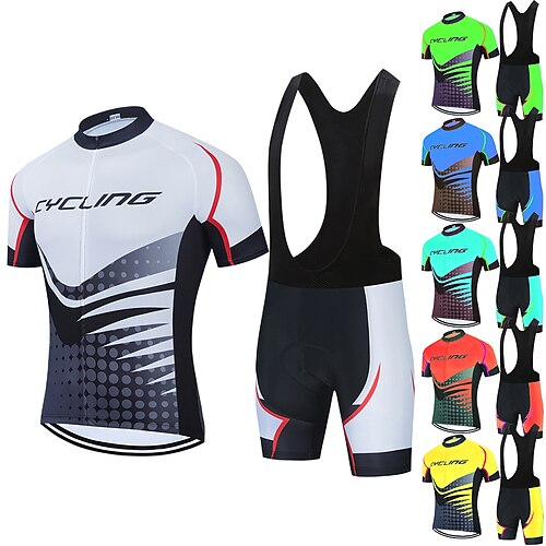 

21Grams Men's Cycling Jersey Set Short Sleeve Cycling Jersey with Bib Shorts 3 Rear Pockets Reflective Strips 3D Padded Shorts Polka Dot Polyester Bike Wear Breathable Quick Dry Moisture Wicking
