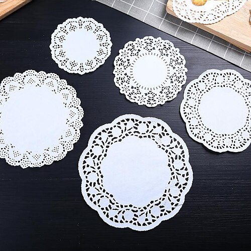 

Paper Doilies Lace Assorted Size Food Grade Modern Decorative Placemats Bulk Add Elegance to Crafts, Coffee, Cake, Desert, Table, Wedding, Tableware Decoration
