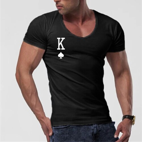 

Men's T shirt Hot Stamping Graphic Poker V Neck Street Casual Print Short Sleeve Tops Basic Fashion Classic Comfortable Green Blue Black / Sports / Summer