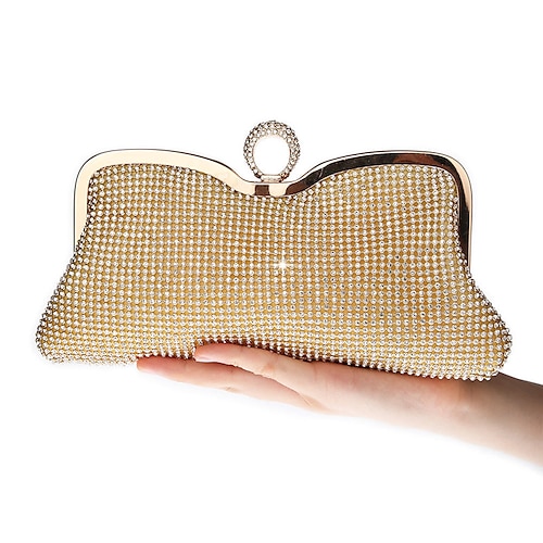 

Women's Evening Bag Polyester Crystals Chain Solid Color Party Wedding Champagne Silver Gold