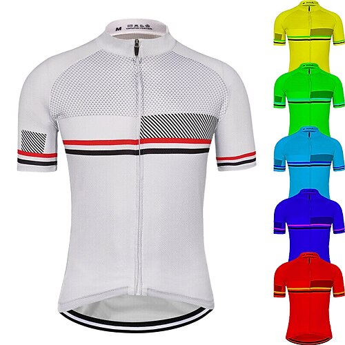 

CAWANFLY Men's Cycling Jersey Short Sleeve Bike Tee Tshirt Jersey Top with 3 Rear Pockets Road Bike Cycling Anti-Slip Sunscreen UV Resistant Cycling White Green Yellow Polyester Sports Clothing