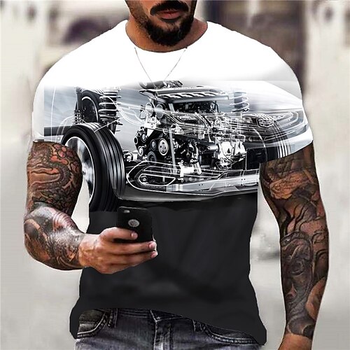 

Men's Unisex T shirt 3D Print Graphic Prints Machine Crew Neck Street Daily Print Short Sleeve Tops Casual Designer Big and Tall Sports Black / White