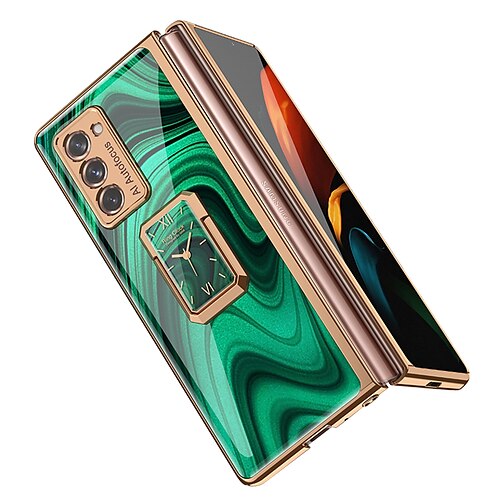 

Phone Case For Samsung Galaxy Full Body Case Z Fold 2 Shockproof Dustproof with Stand Solid Colored Tempered Glass