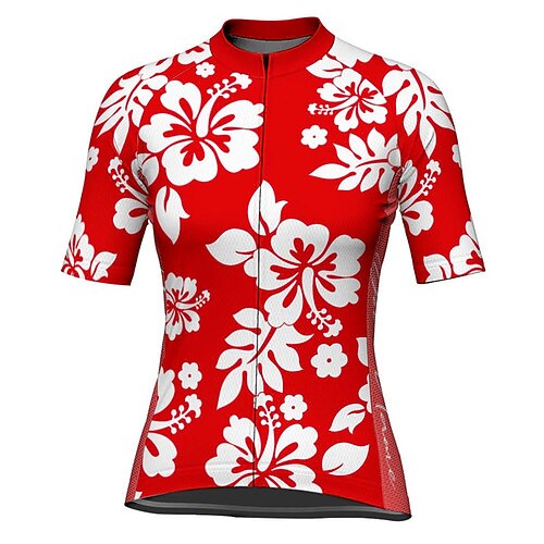 

21Grams Women's Cycling Jersey Short Sleeve Bike Top with 3 Rear Pockets Mountain Bike MTB Road Bike Cycling Breathable Quick Dry Moisture Wicking Reflective Strips Red Floral Botanical Polyester