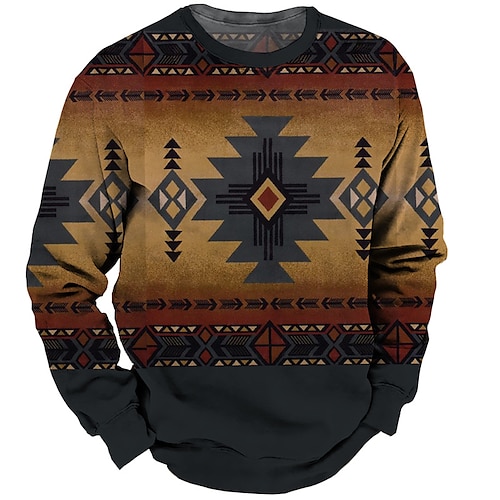 

Men's Unisex Sweatshirt Pullover Color Block Geometric Graphic Prints Print Daily Sports 3D Print Casual Vintage Hoodies Sweatshirts Brown