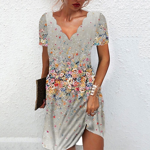 

Women's A Line Dress Short Mini Dress Blue Gray Short Sleeve Floral Print Spring Summer V Neck Casual Vacation 2022 S M L XL XXL 3XL