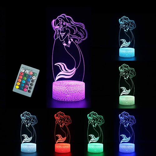 

3D Mermaid Night Lights 16 Colors Changing Dimmable LED Bedside Lamp Gifts for Girls Kids Toys for Girls Room for Girls Bedroom with Remote/Touch Her Mermaid Princess Toys Birthday Christmas