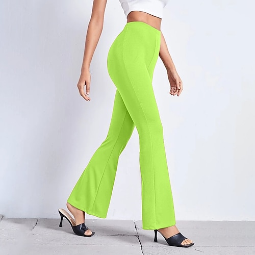 

Women's Flare Chinos Pants Trousers Bell Bottom Green Light Green Dusty Rose Mid Waist Fashion Casual Weekend Micro-elastic Full Length Comfort Plain S M L XL XXL