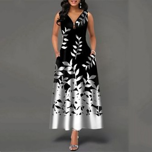 

Women's A Line Dress Maxi long Dress White Khaki Yellow Sleeveless Floral Geometric Pocket Print Spring Summer V Neck Elegant Formal Modern 2022 S M L XL XXL 3XL