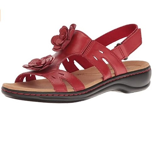 

Women's Sandals Flat Heel Peep Toe PU Leather Magic Tape Fall Summer Light Brown White Black